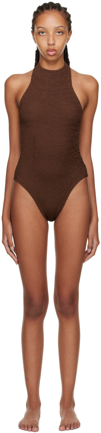 Hunza G Brown Polly Swim One-Piece Swimsuit