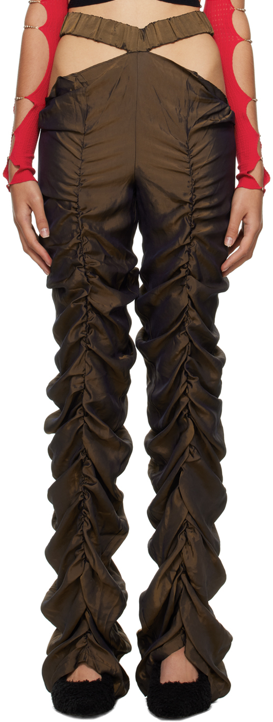 Brown Pleated Cutout Trousers