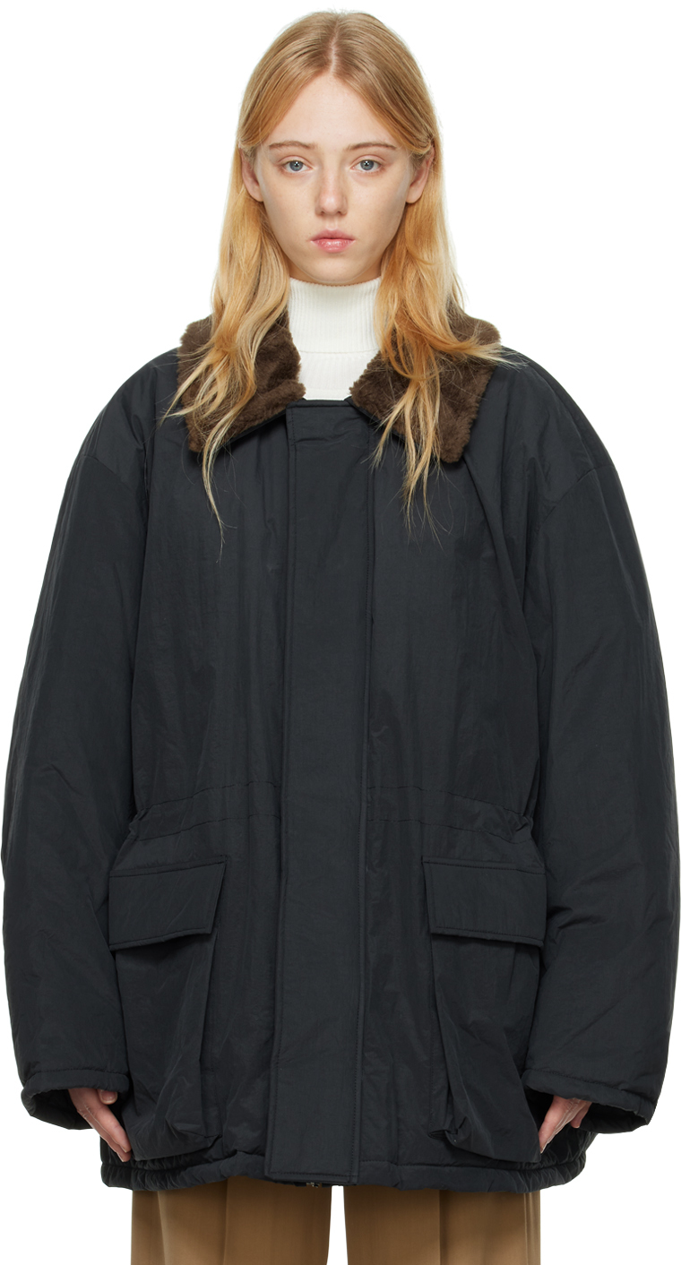Amomento Black Faux-fur Collar Jacket In Black