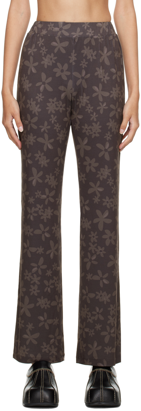 AMOMENTO Brown Flower Trousers