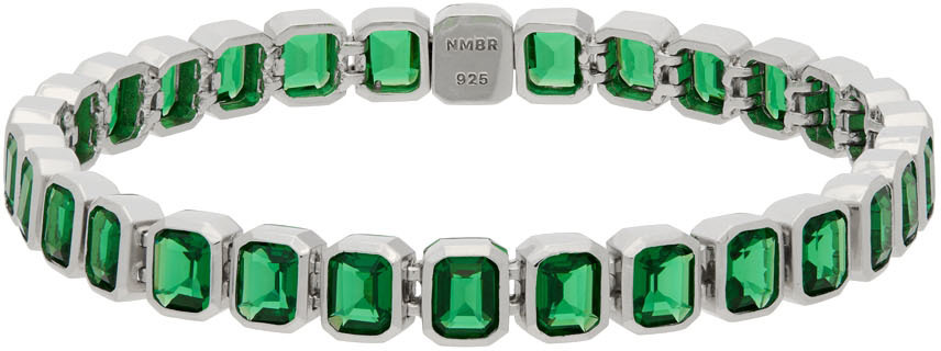 Numbering Ssense Exclusive Silver & Green #3940 Bracelet In Silver/green
