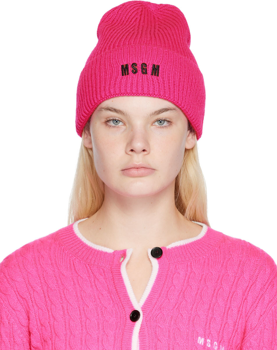 SSENSE Women Accessories Headwear Beanies Pink Cable Knit Beanie 