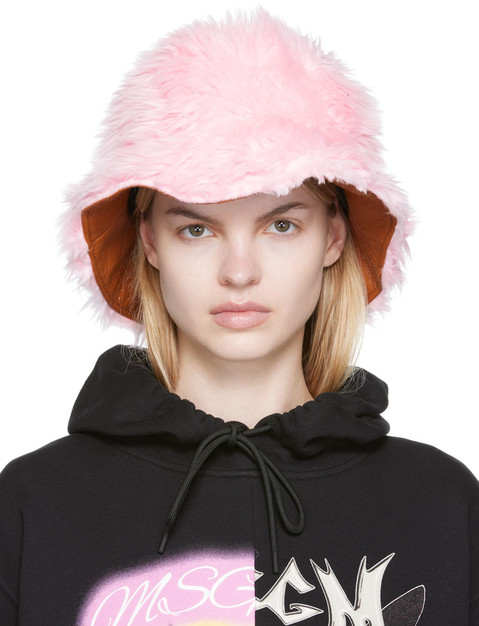 Pink Faux-Fur Bucket Hat