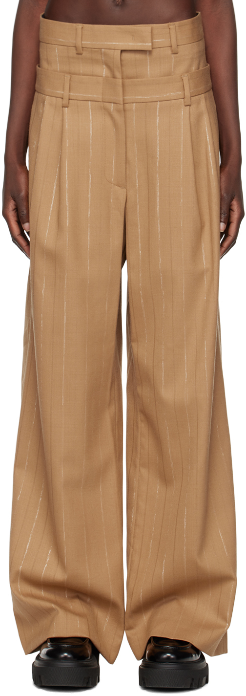 MSGM: Beige Double Waistband Trousers | SSENSE