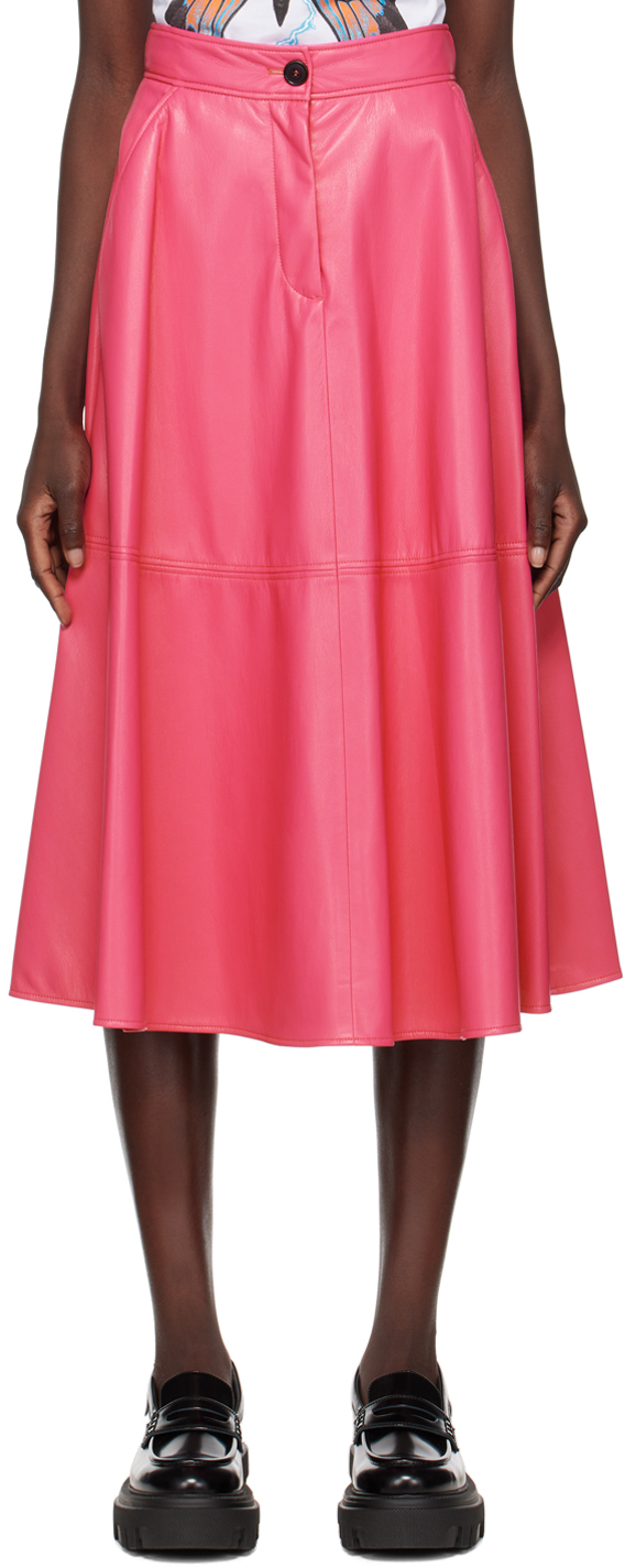 MSGM Pink Faux-Leather Midi Skirt