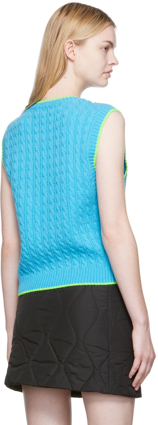 Msgm Embroidered-logo Knit Vest In 84 Turquoise