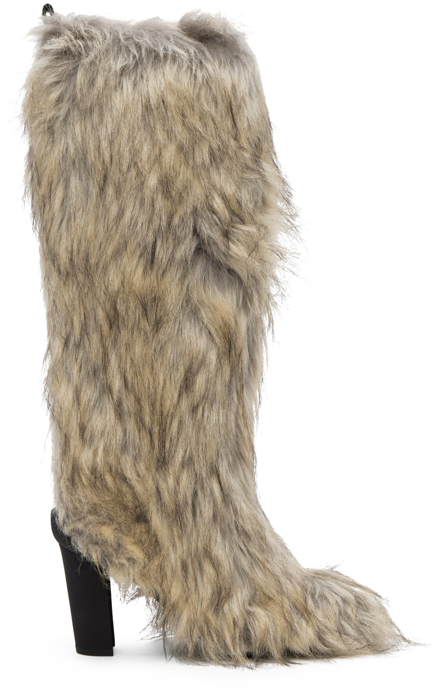Msgm Ssense Exclusive Beige Faux-fur Boots In 23 Beige