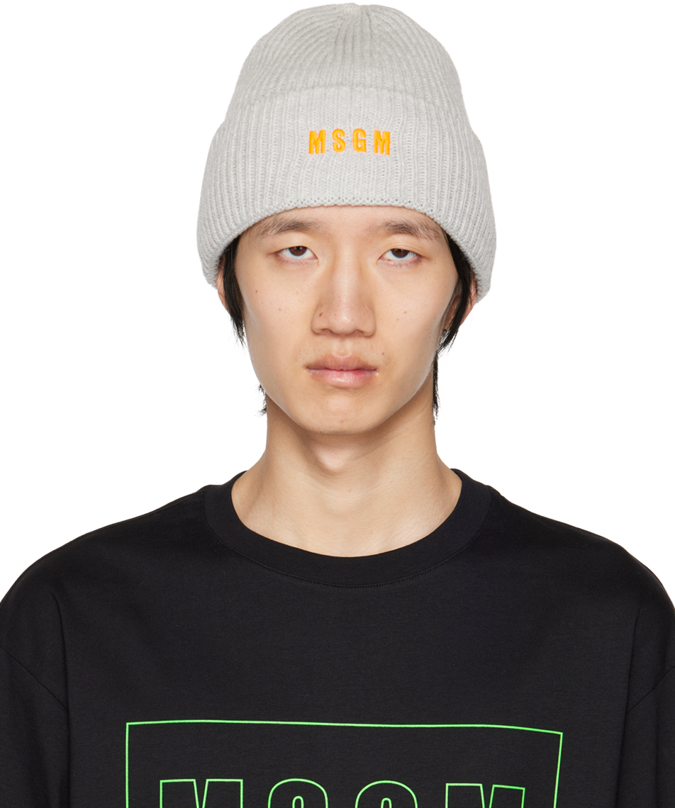 Gray Embroidered Logo Beanie