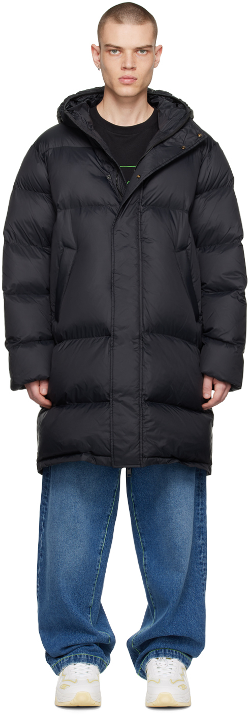 Msgm Maxi Down Jacket With Hood In Light Nylon In Black