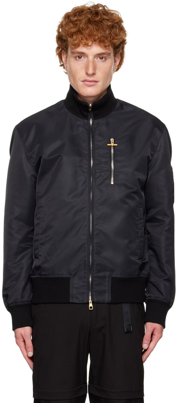 Black Nylon Bomber Jacket by Dunhill on Sale