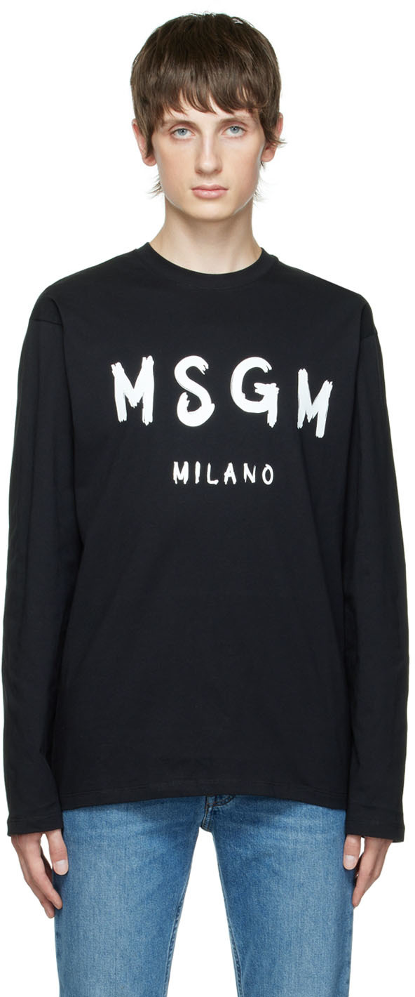 MSGM Black Printed Long Sleeve T-Shirt