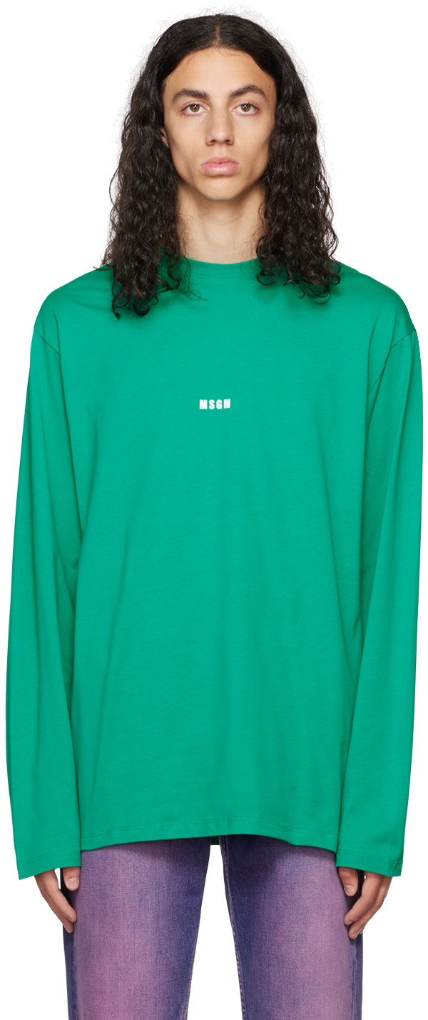 MSGM Green Printed Long Sleeve T-Shirt