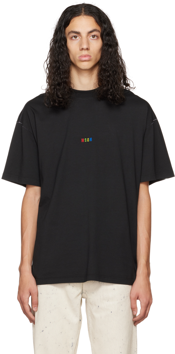 MSGM Black Embroidered T-Shirt