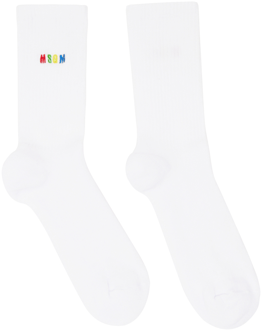 Msgm Embroidered-logo Detail Socks In 01 White