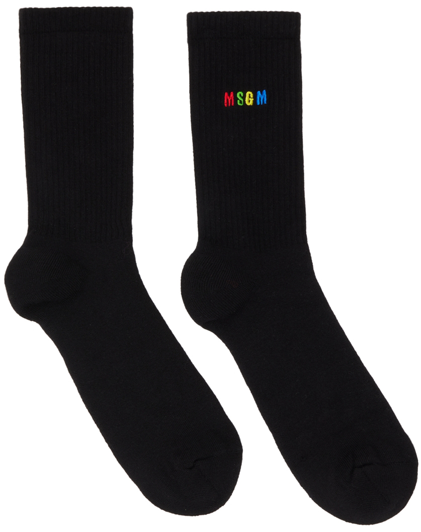 Shop Msgm Black Logo Socks In 99 Black