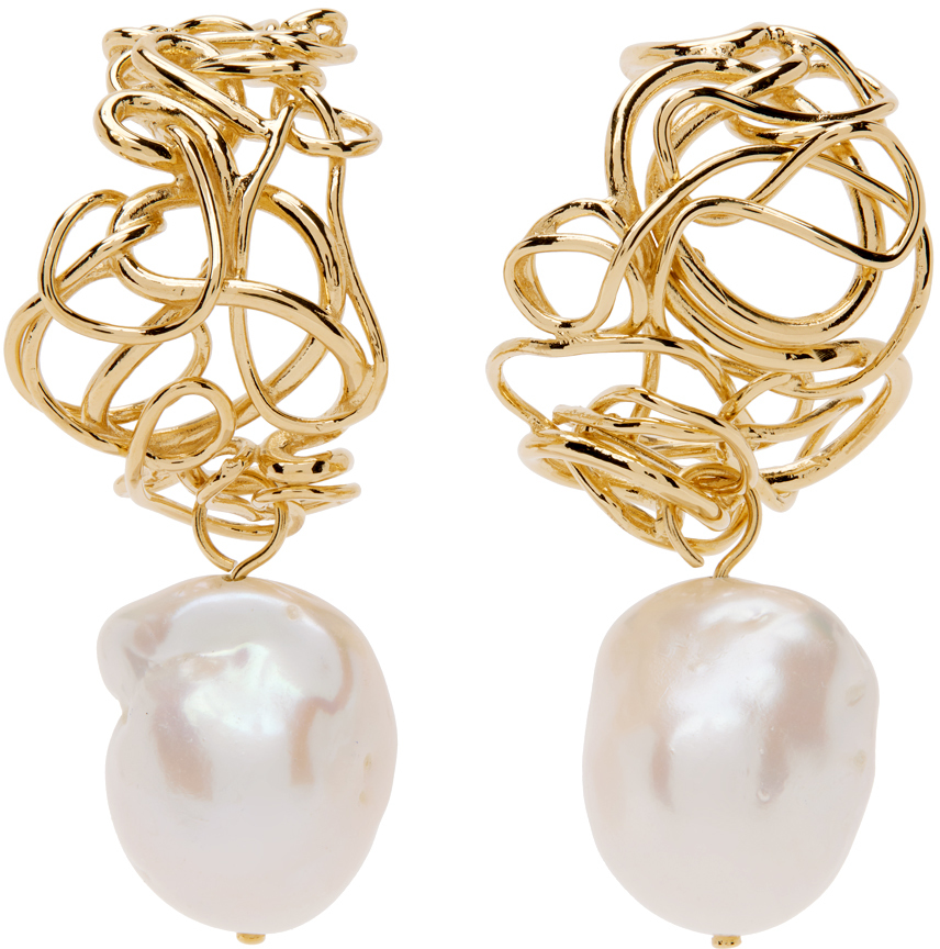Completedworks Gold Pearl Twisted Earrings SSENSE