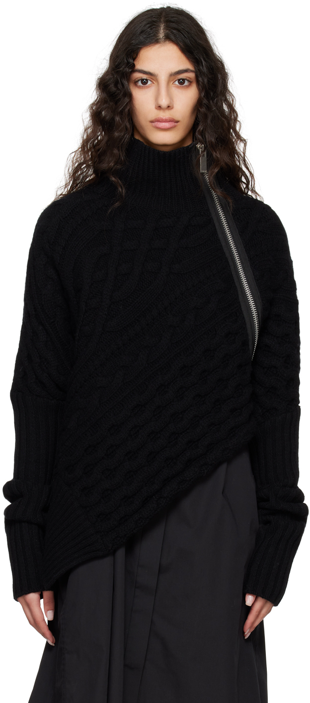 買い誠実 In Jumper Asymmetric-hem Cable-knit Sacai Black ModeSens | トップス