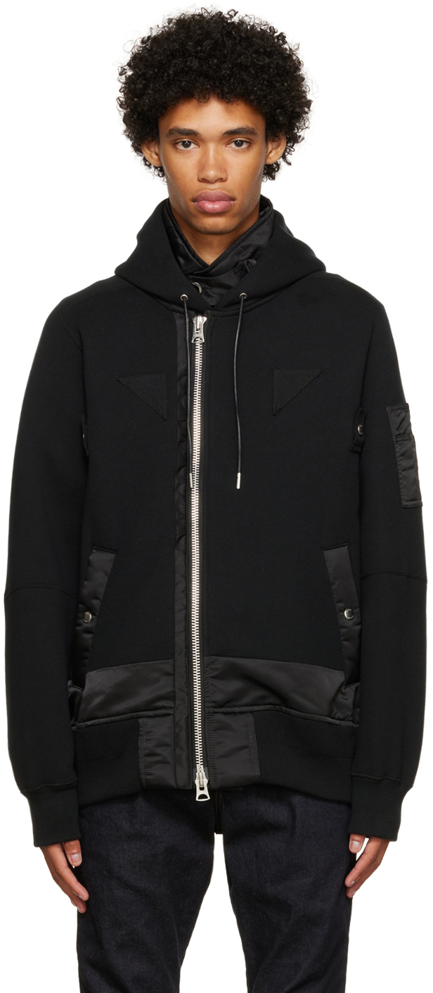 Black Cotton Zip-Up Jacket by sacai on Sale