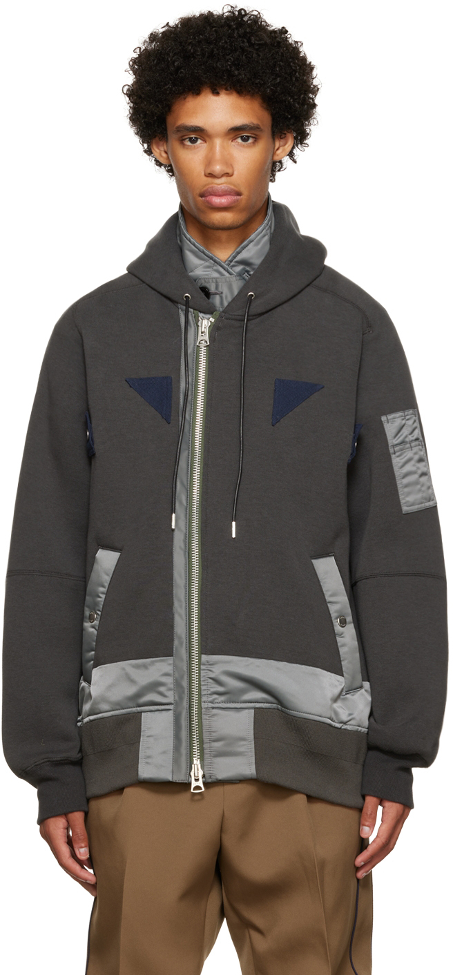 Gray Paneled Zip-Up Jacket by sacai on Sale