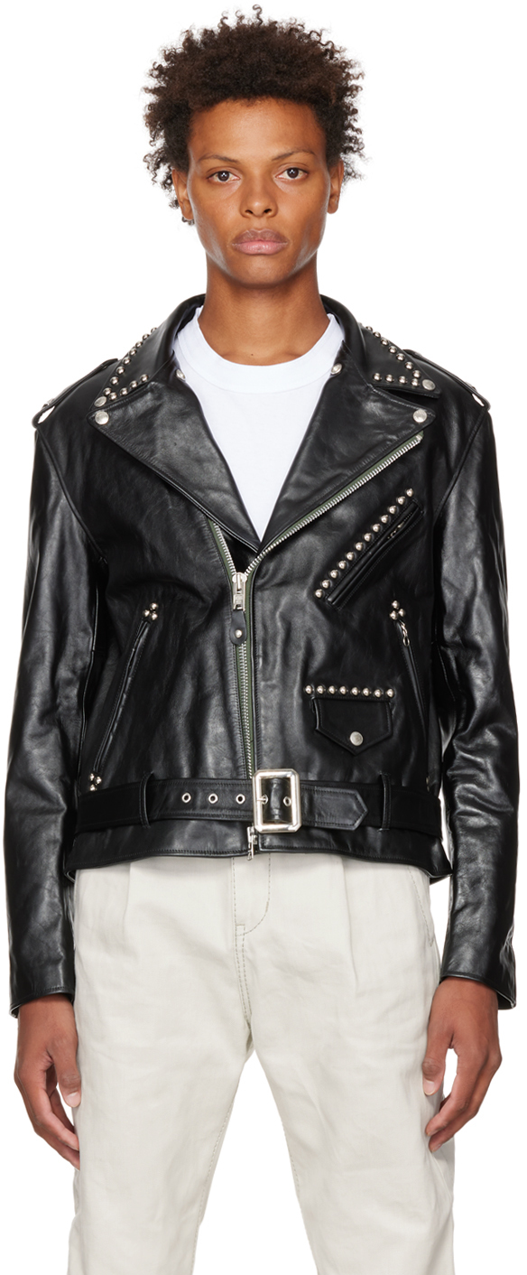 Black Schott Edition Leather Jacket by sacai on Sale