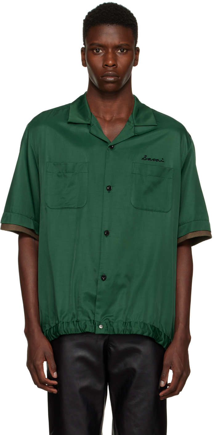 sacai Green Paneled Bowling Shirt
