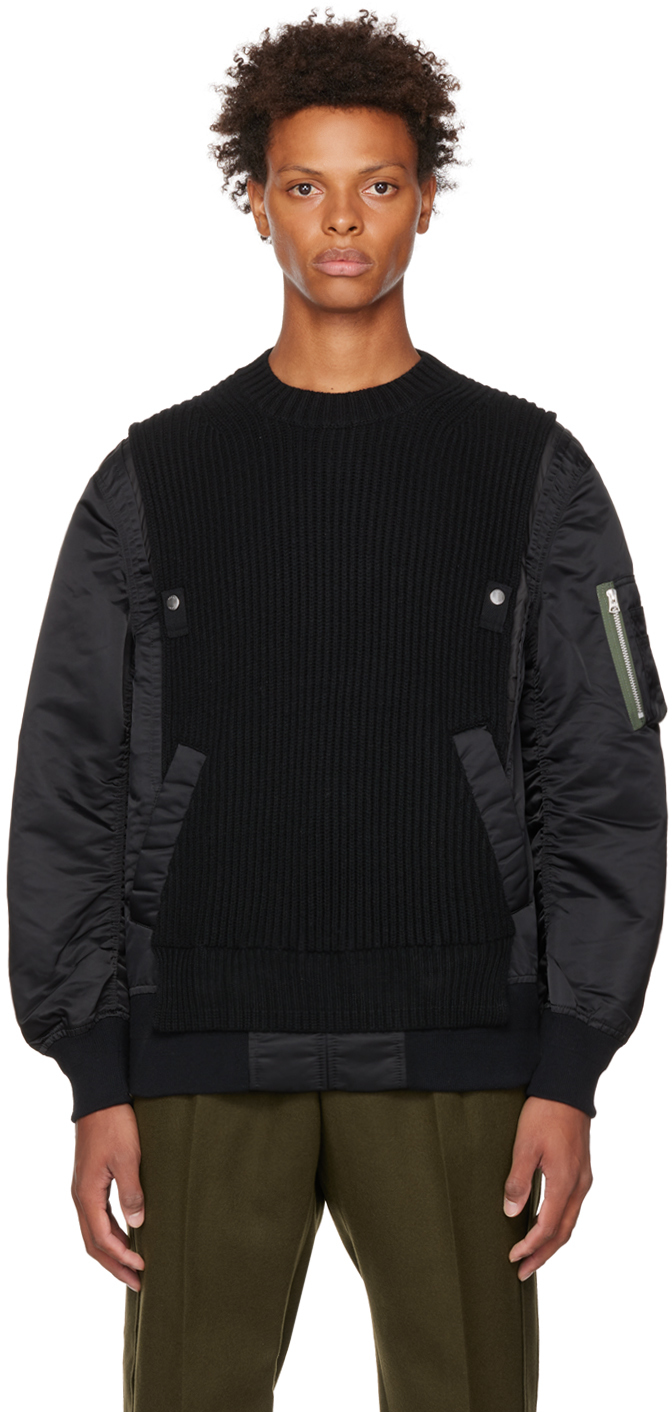 sacai Black Paneled Sweater