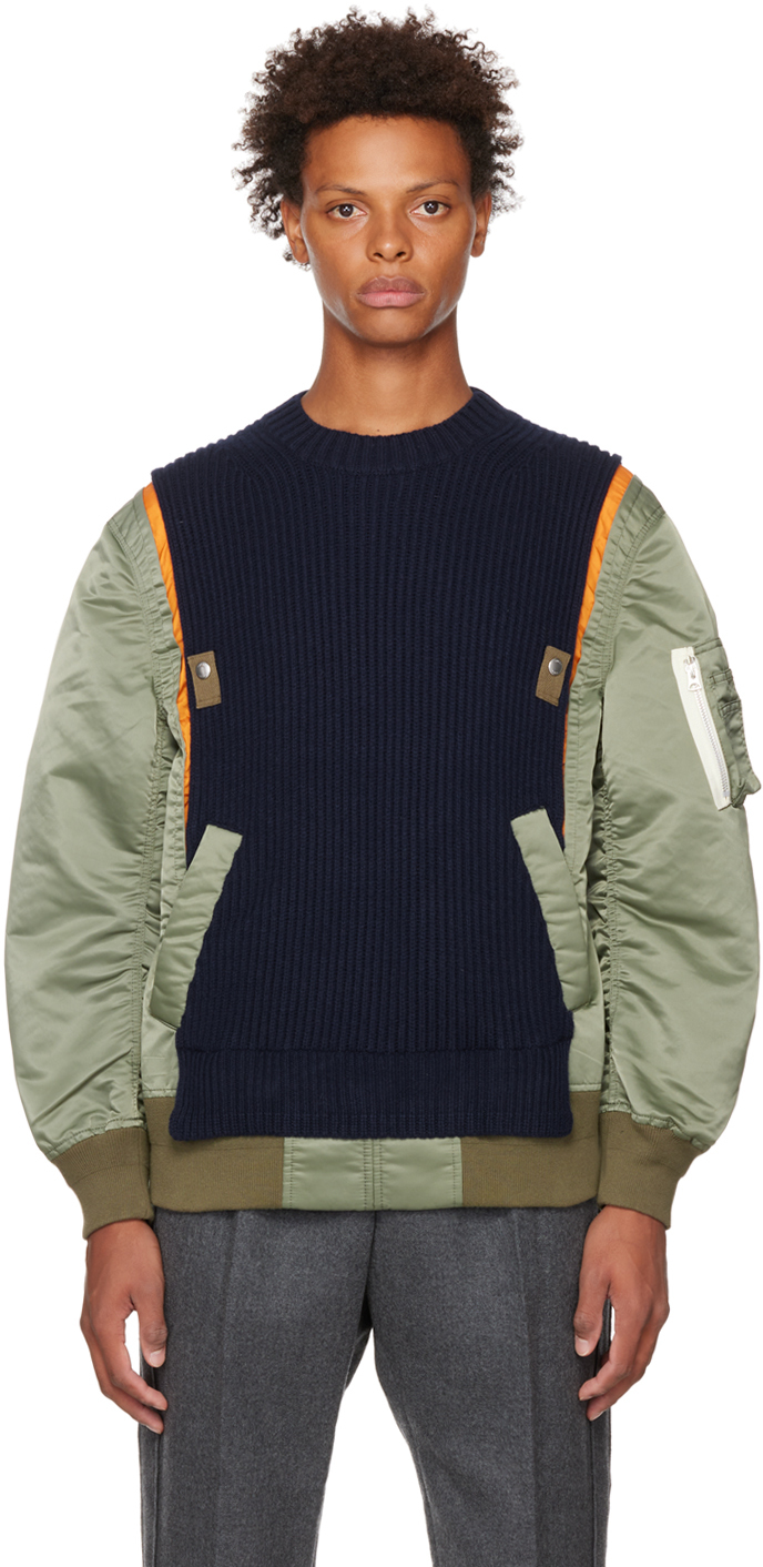 Navy & Khaki Mix Knit Sweater by sacai on Sale