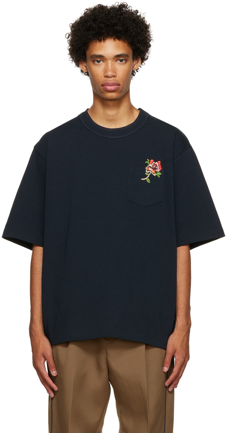 sacai Navy Embroidered T-Shirt