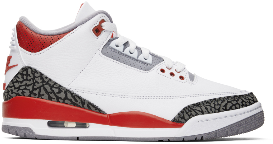 Nike Jordan: White & Red Air Jordan 3 Retro Sneakers 