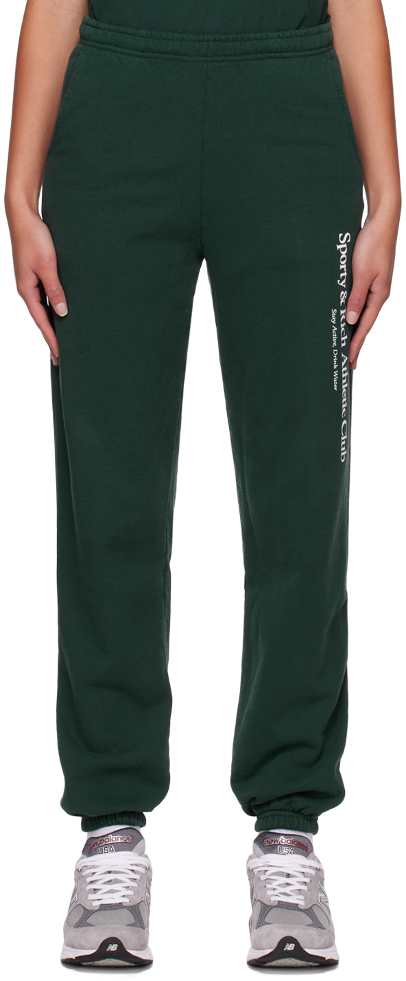 Green 'Athletic Club' Lounge Pants by Sporty & Rich on Sale