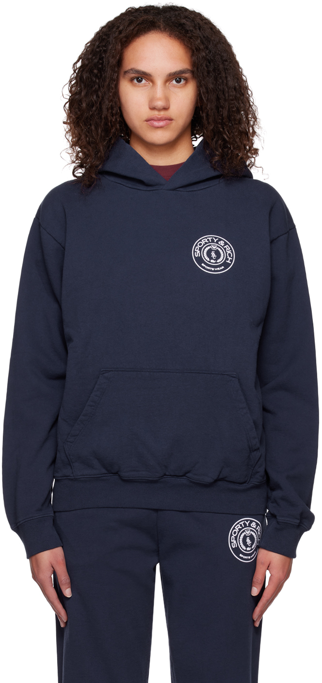 Sporty & Rich Navy Flocked Sweatshirt SSENSE UK