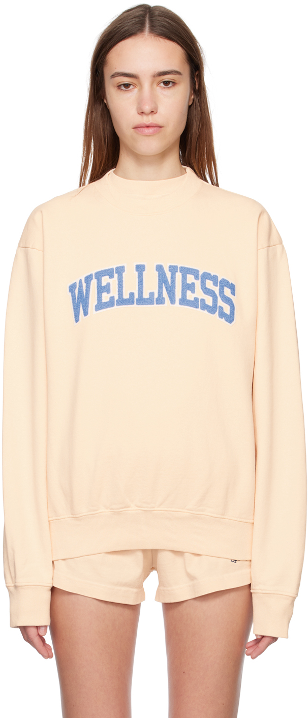 Sporty And Rich Wellness Slogan-print Cotton-jersey Sweatshirt In Cream & Blue