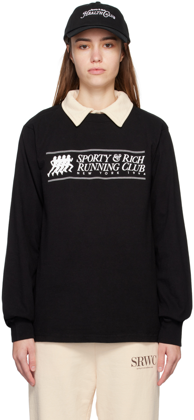 Sporty & Rich Black 'Running Club' Long Sleeve T-Shirt