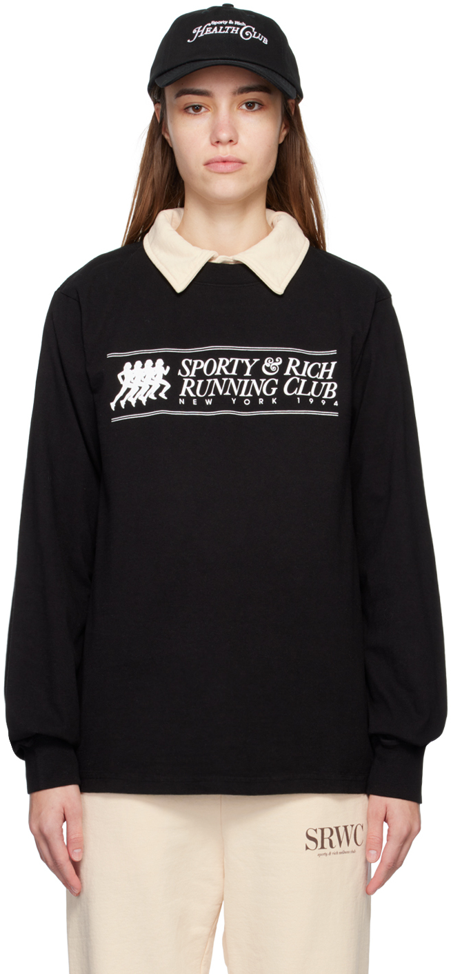 Black 'Running Club' Long Sleeve TShirt by Sporty & Rich on Sale