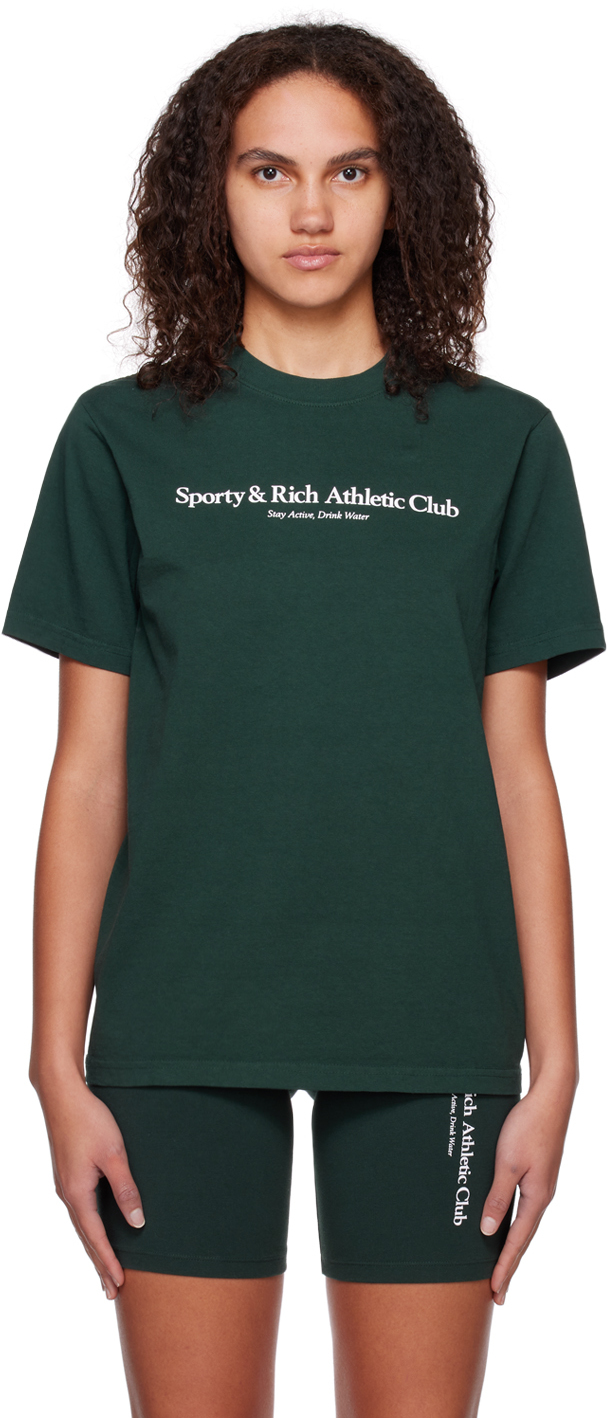 Sporty And Rich Sporty Rich 'stay Active, Drink Water' T-shirt In Forest & White