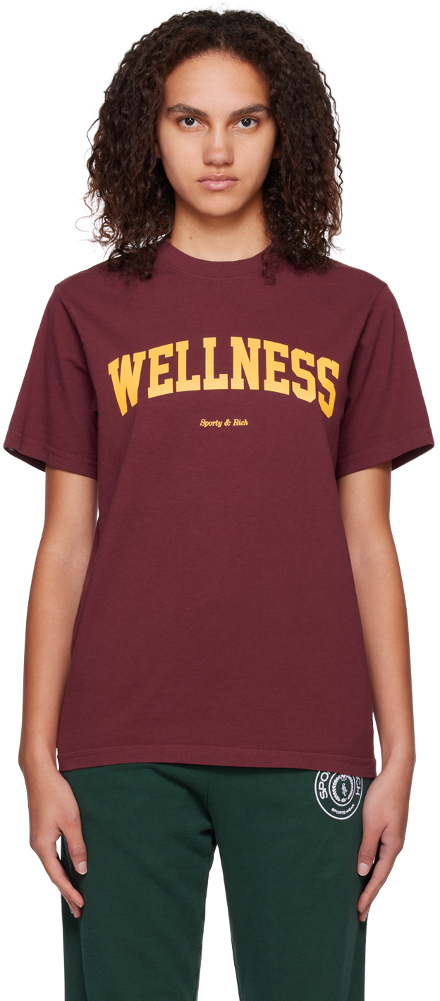 Sporty And Rich Sporty & Rich Wellness Printed Crewneck T In Merlot & Gold