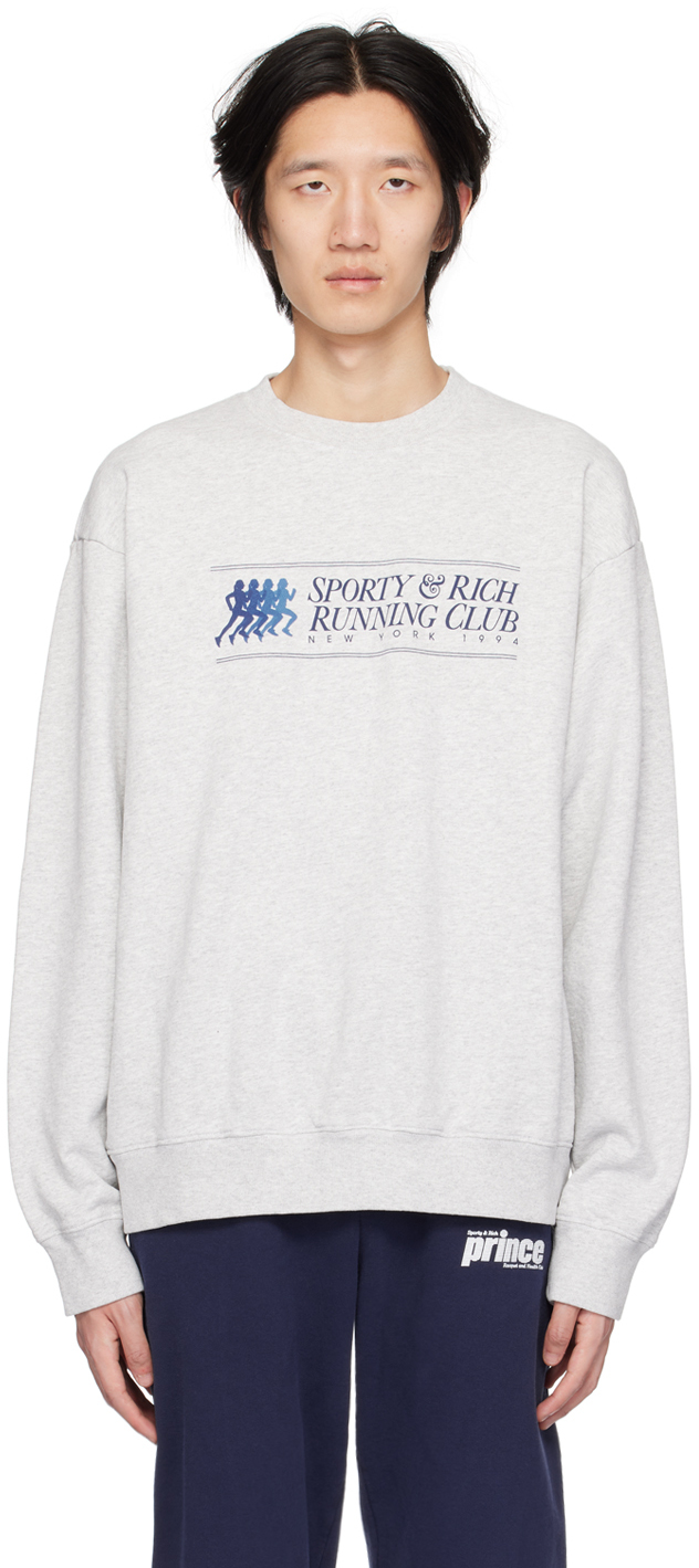 Sporty & Rich Gray '94 Running Club' Sweatshirt SSENSE Canada