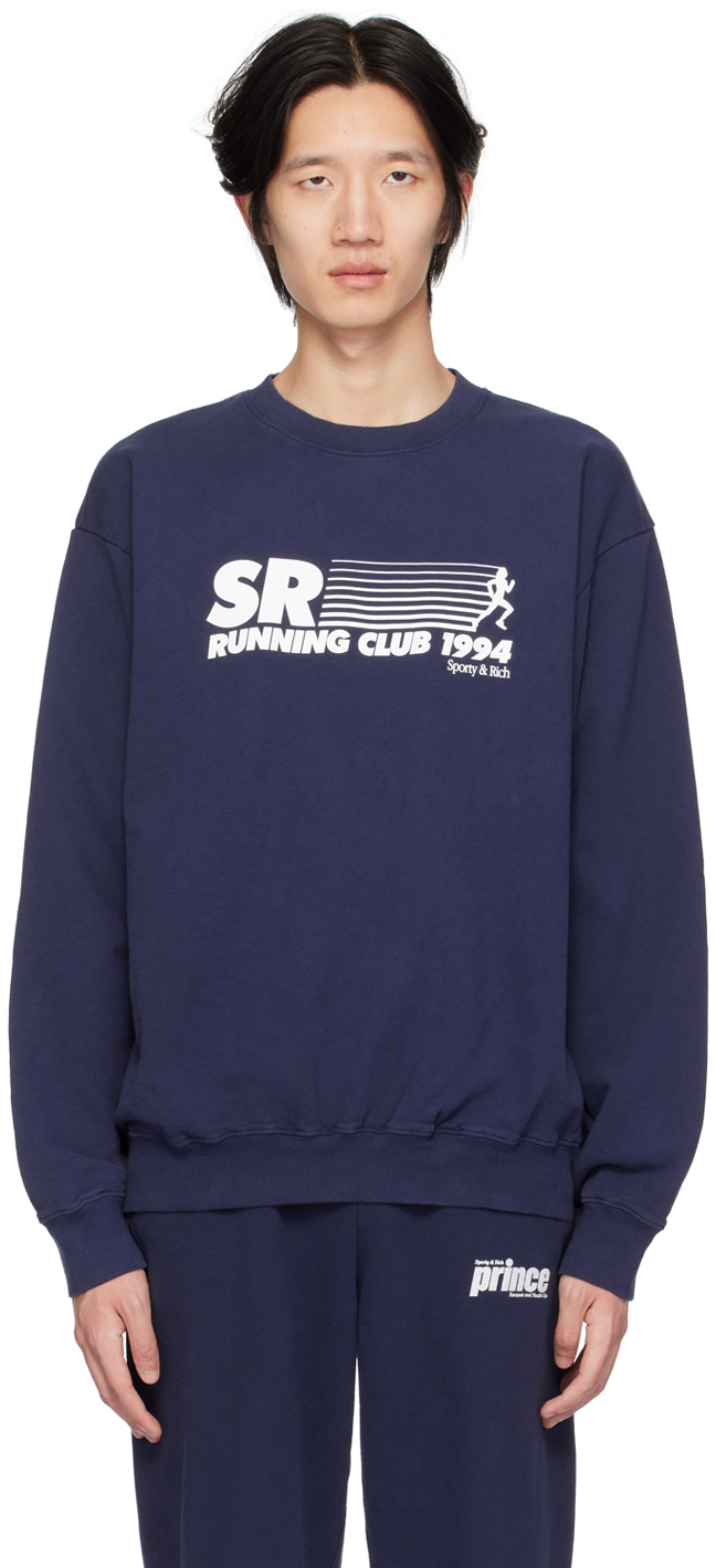 Sporty & Rich Navy 'Running Club' Sweatshirt SSENSE Canada