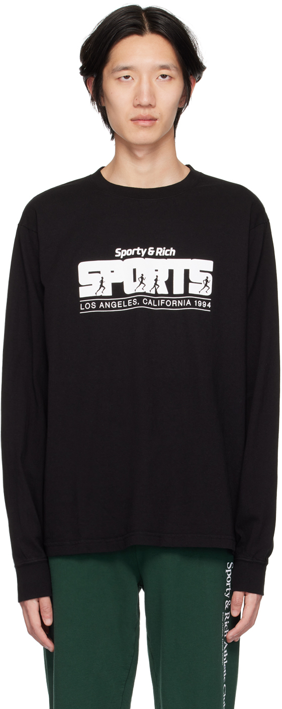 Sporty & Rich Black 'Sports' Long Sleeve T-Shirt