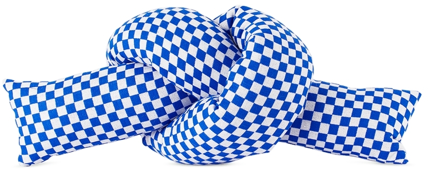 Jiu Jie Ssense Exclusive Blue & White Baby Knot Cushion In Blue Checker