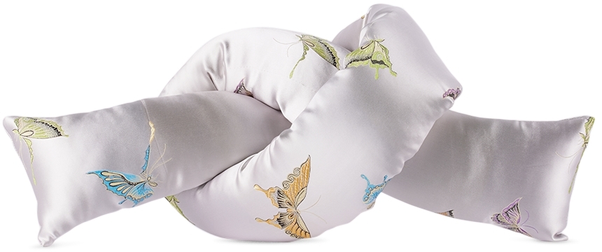 Jiu Jie Ssense Exclusive Silver Baby Knot Cushion In Silver Butterfly