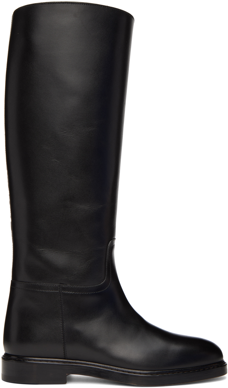 Black Leather Riding Boots by Legres on Sale