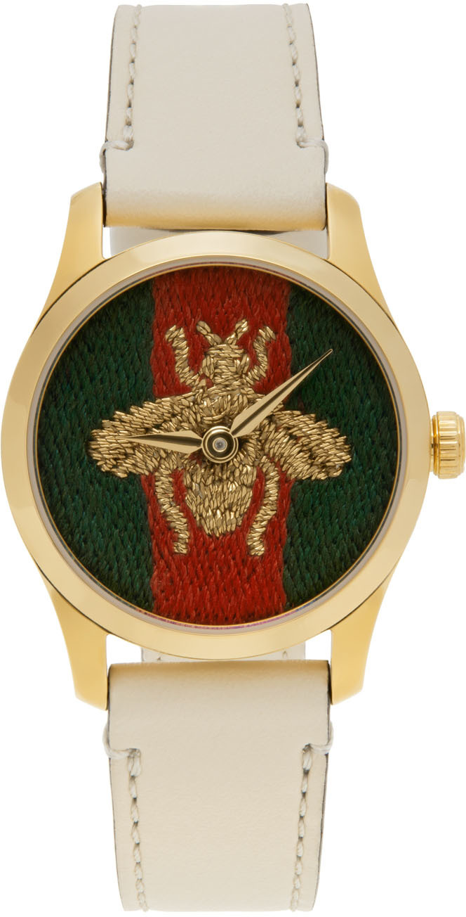 Gucci Off-White & Gold Bee G-Timeless Watch