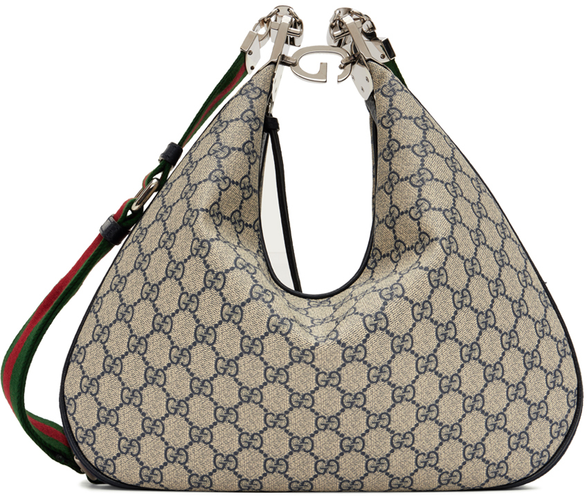 Gucci Attache Large Shoulder Bag In 4082 Beige Bl/blu/br