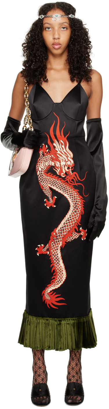 Fabrikant Mening fisk Gucci: Black Dragon Print Midi Dress | SSENSE