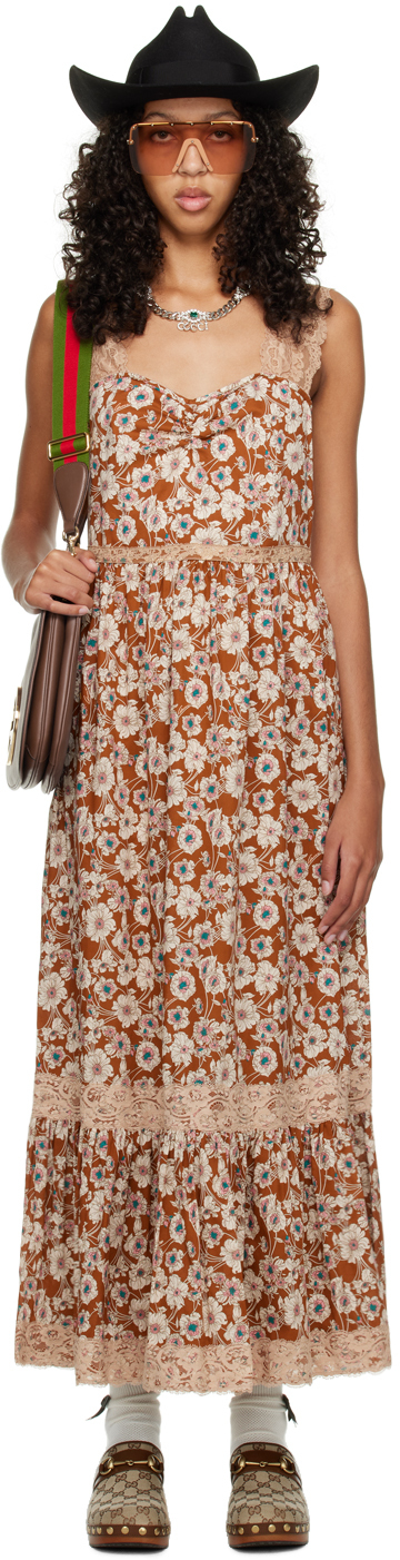 Ssense Donna Abbigliamento Vestiti Vestiti stampati Brown Floral Print Maxi Dress 