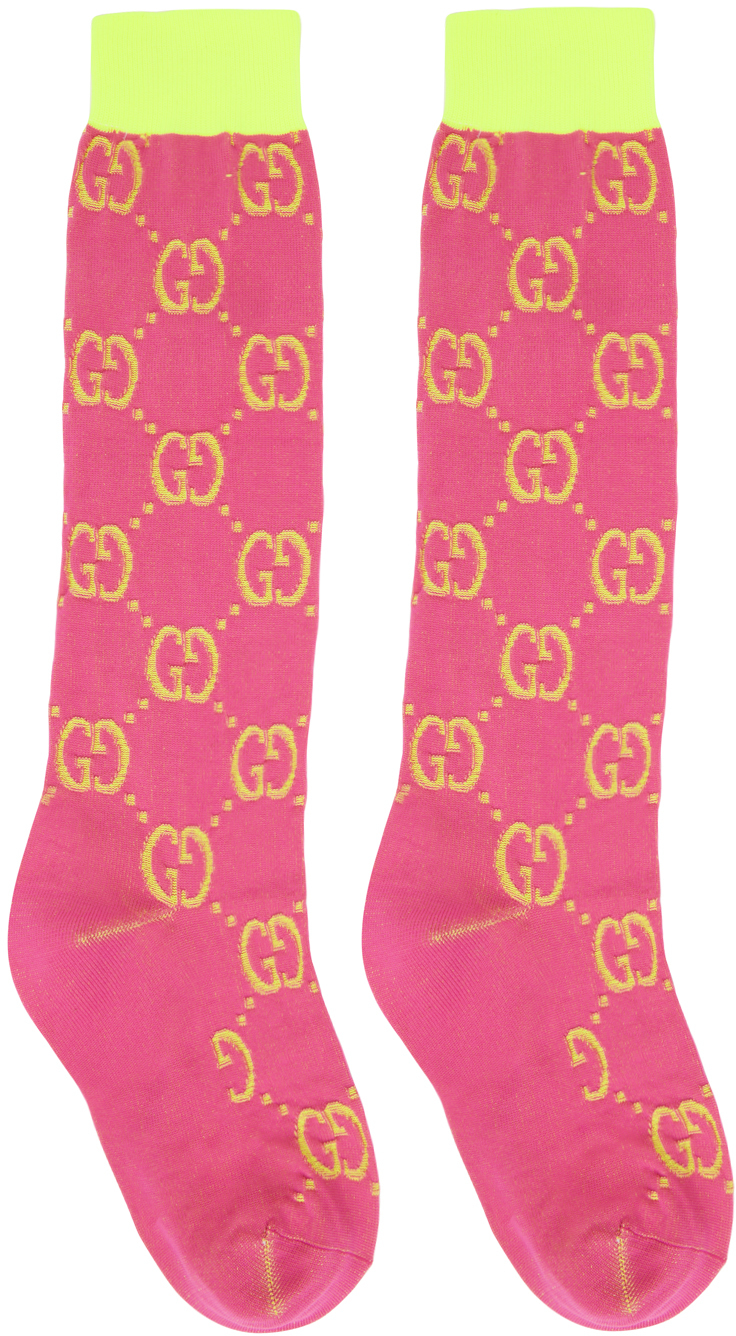 Gucci: Pink & Yellow GG Socks | SSENSE