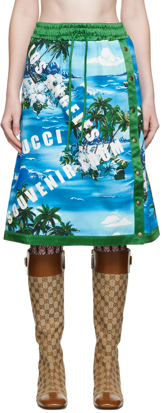 Gucci Blue & Green Printed Midi Skirt
