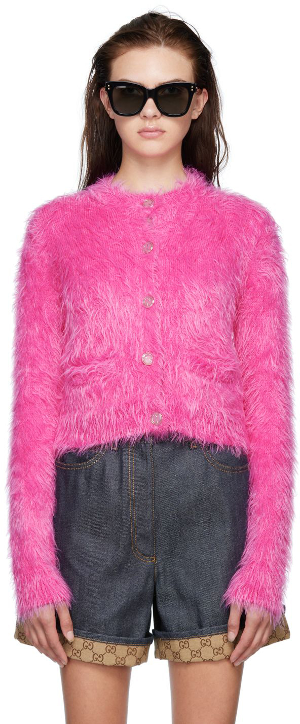 Gucci Pink Shag Knit Cardigan