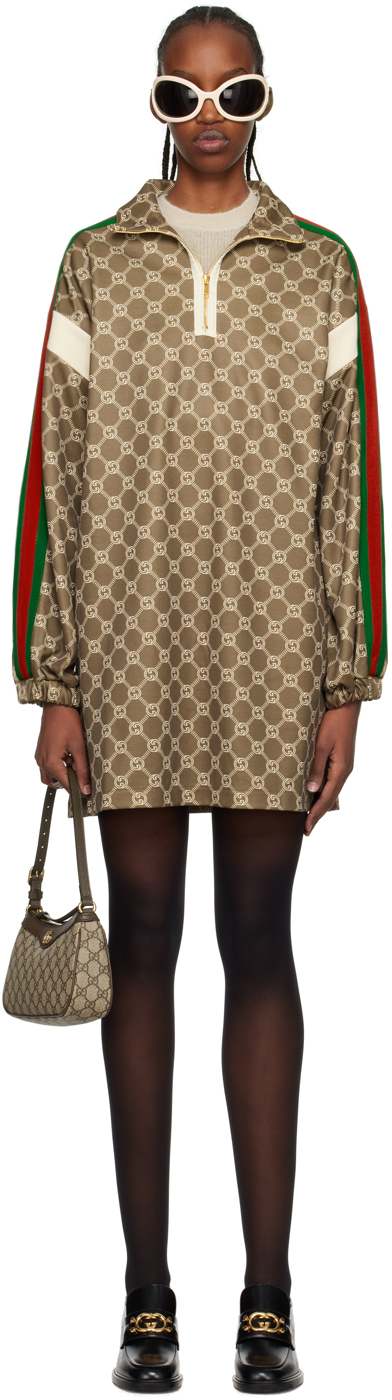 Gucci: Brown Polyester Web Mini Dress | SSENSE